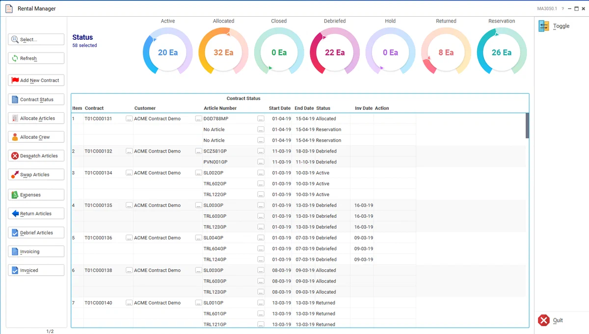 Embrace ERP dashboard showing real-time operational data